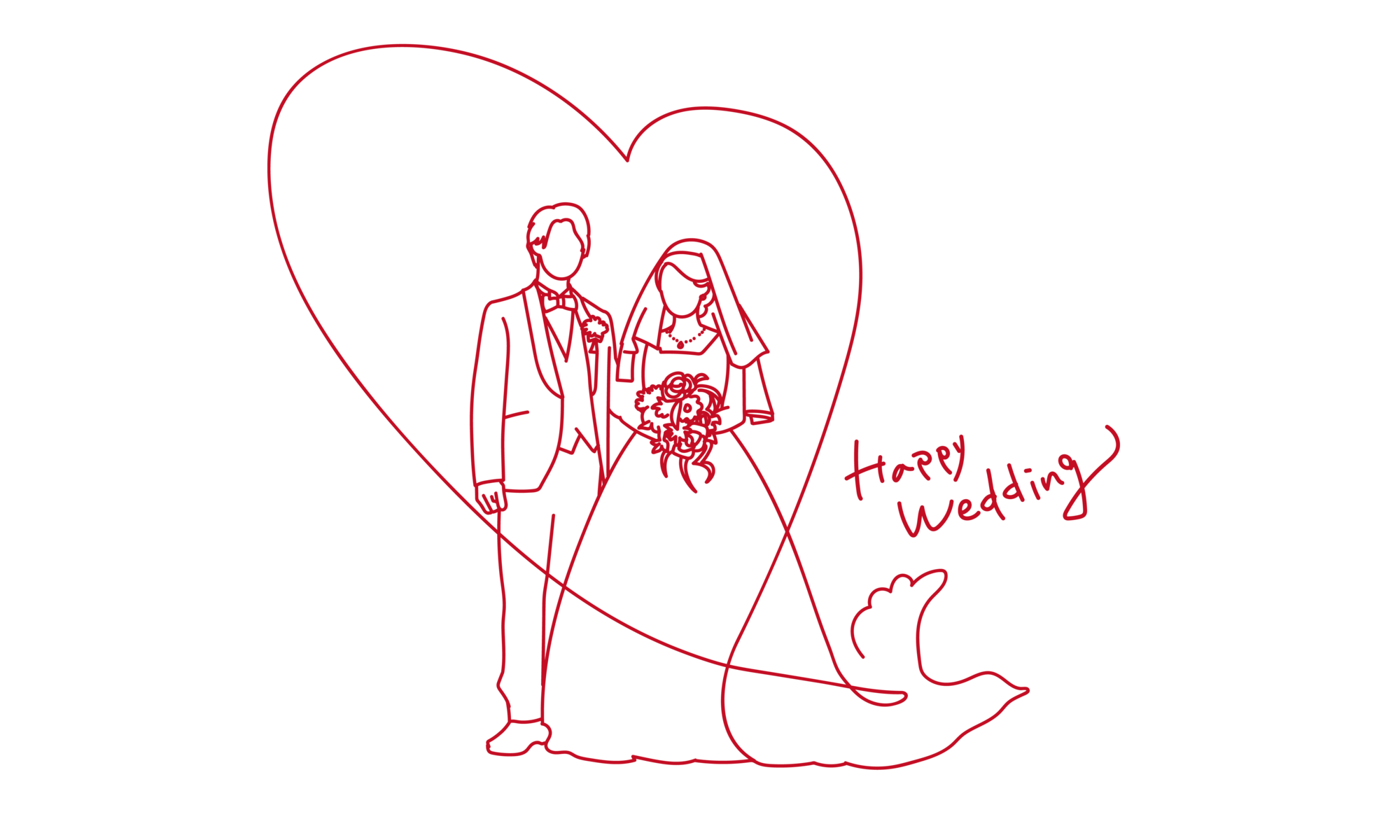 ハートのラインで描かれた新郎新婦のイラスト